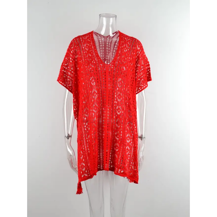 Beach Ready Cutout Tassel v Neck Cover Up - Women’s Clothing