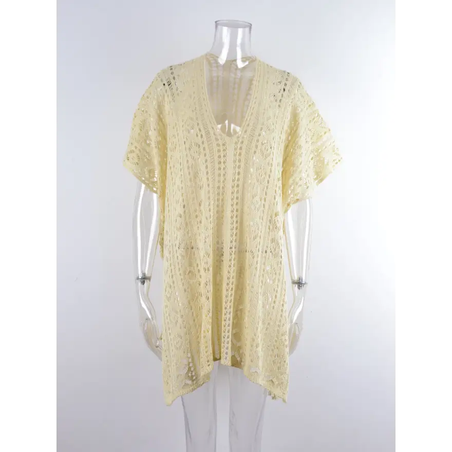 Beach Ready Cutout Tassel v Neck Cover Up - Women’s Clothing