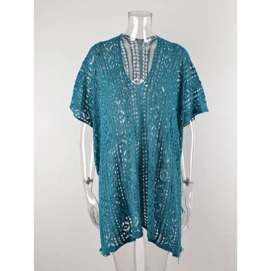 Beach Ready Cutout Tassel v Neck Cover Up - Women’s Clothing