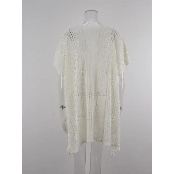Beach Ready Cutout Tassel v Neck Cover Up - Women’s Clothing