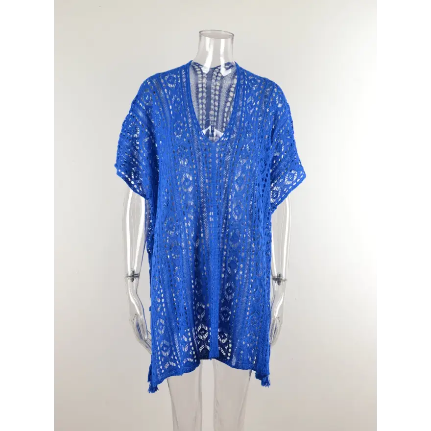 Beach Ready Cutout Tassel v Neck Cover Up - Women’s Clothing
