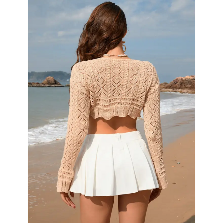 Breezy Openwork Long Drawstring Dress Cover Up for Sunlit Style - Women’s Clothing