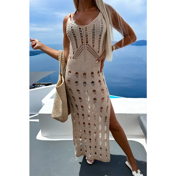 Trendsi Chic Scoop Neck Sleeveless Dress Cover Up in Openwork Stretchy Acrylic women’s dress