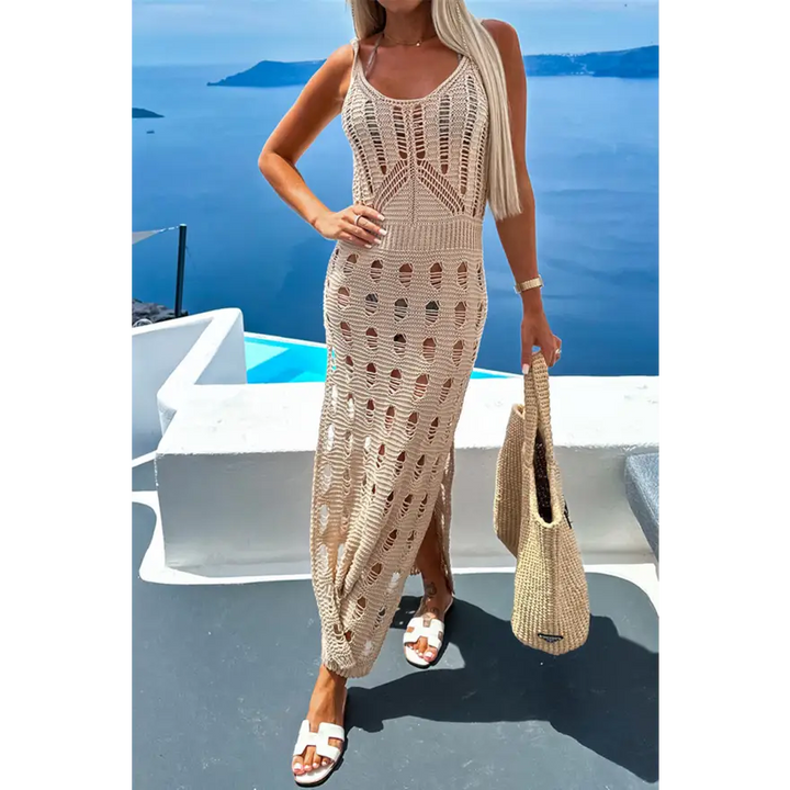 Trendsi Chic Scoop Neck Sleeveless Dress Cover Up in Openwork Stretchy Acrylic women’s dress