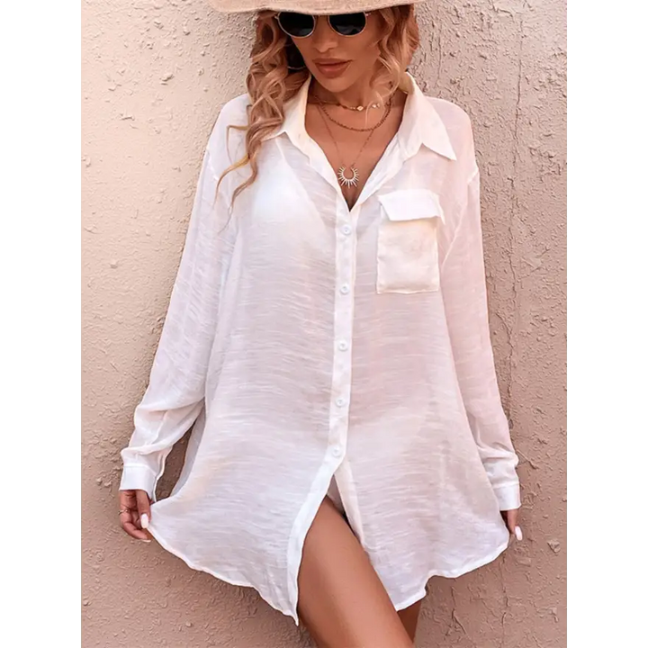 Effortless Chic Pocketed Dropped Shoulder Top Machine Wash Cold - Women’s Swimwear