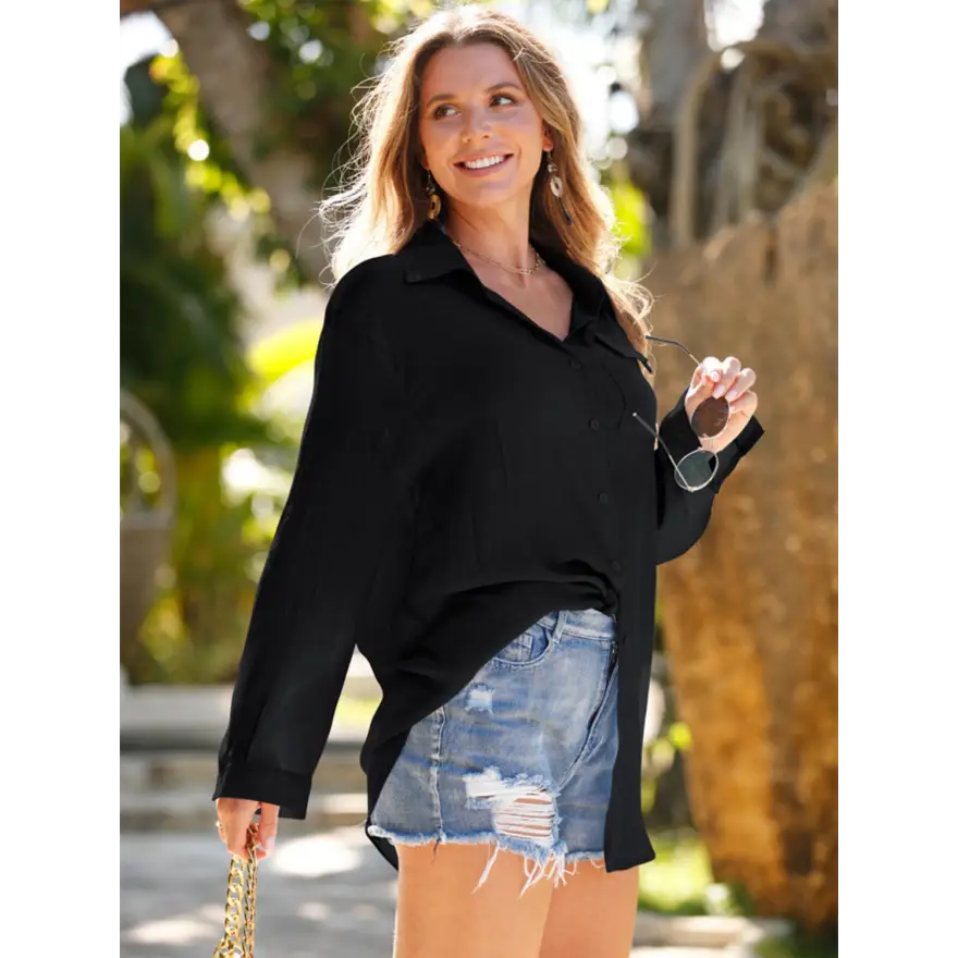 Effortless Chic Pocketed Dropped Shoulder Top Machine Wash Cold - Women’s Swimwear