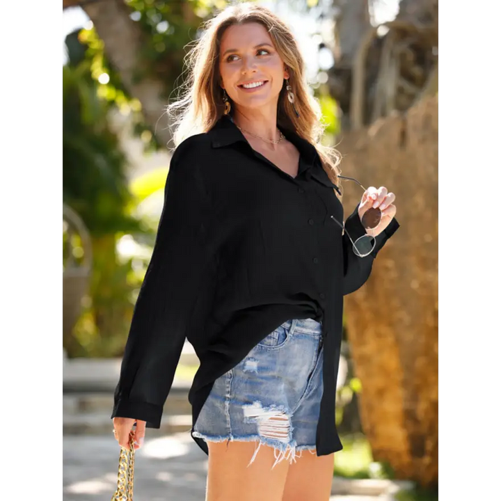 Effortless Chic Pocketed Dropped Shoulder Top Machine Wash Cold - Women’s Swimwear