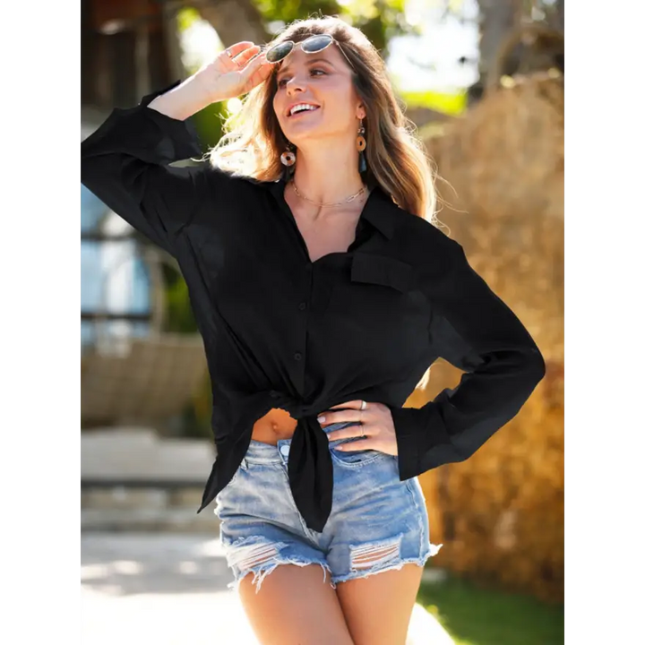 Effortless Chic Pocketed Dropped Shoulder Top Machine Wash Cold - Women’s Swimwear