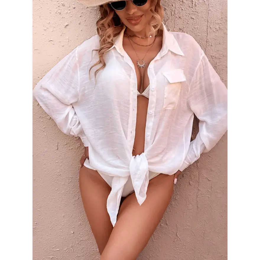 Effortless Chic Pocketed Dropped Shoulder Top Machine Wash Cold - Women’s Swimwear