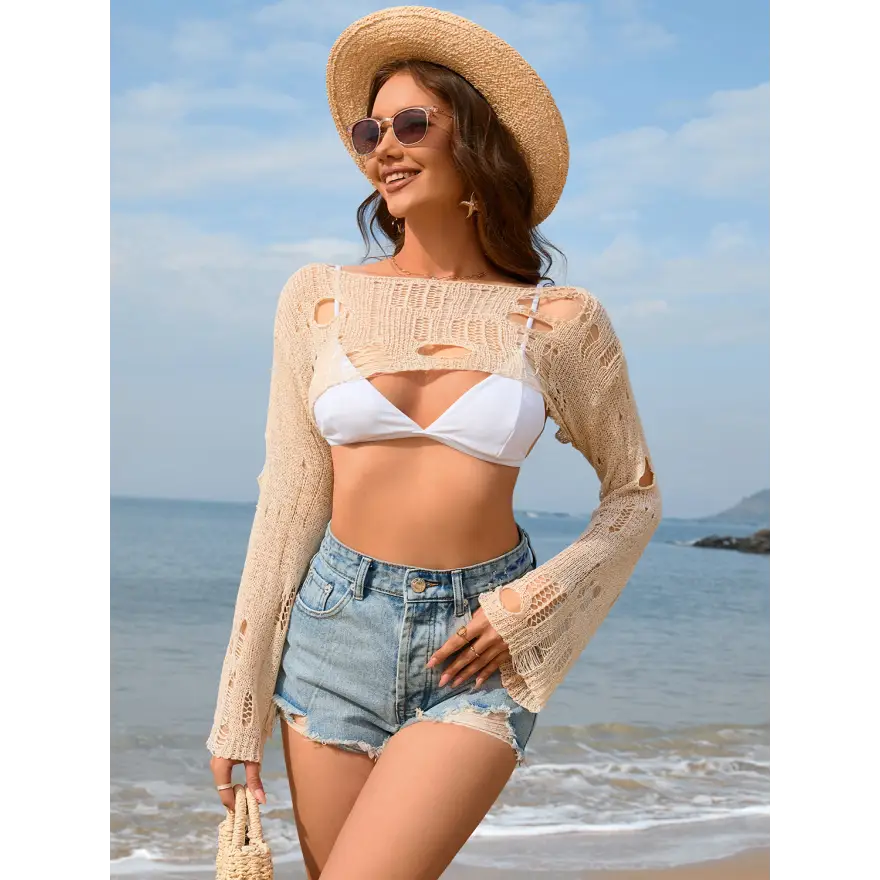 Effortless Edge Distressed Boat Neck Sweater - Women’s Clothing