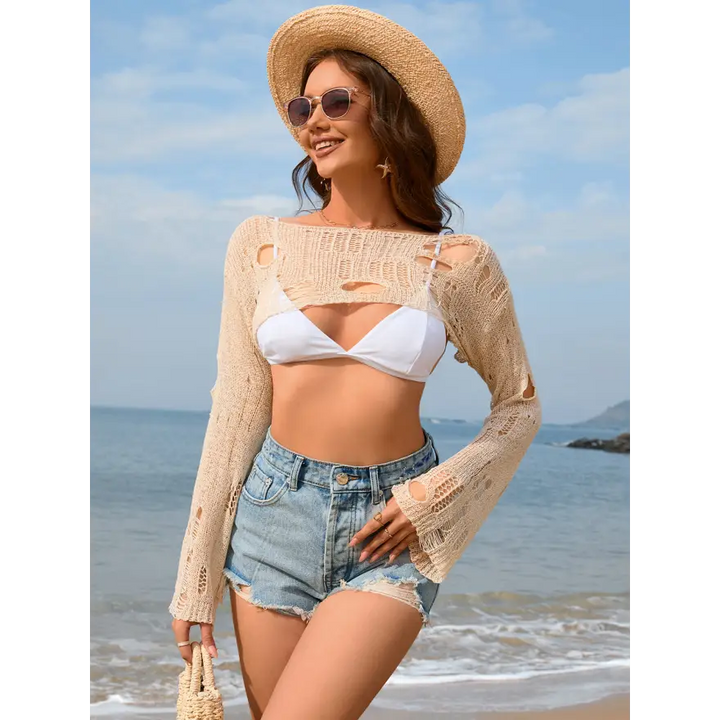 Effortless Edge Distressed Boat Neck Sweater - Women’s Clothing
