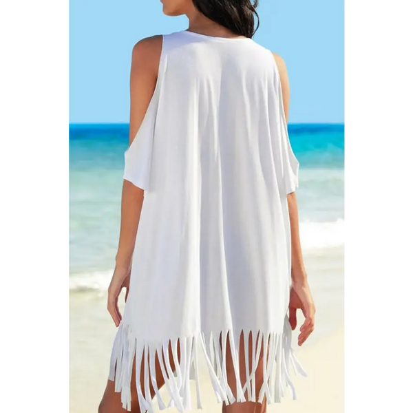 Effortless Fringe Cold Shoulder Chic & Comfy Dress - Women’s Clothing