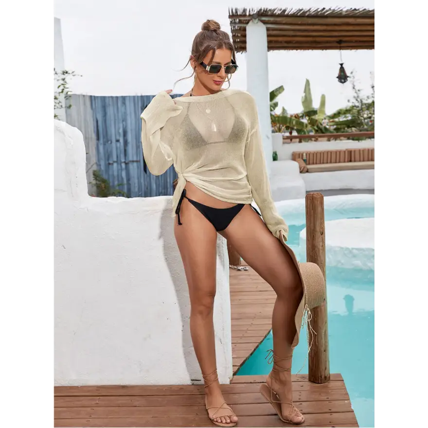 Effortlessly Chic Sheer Boat Neck Top - Women’s Clothing Tops