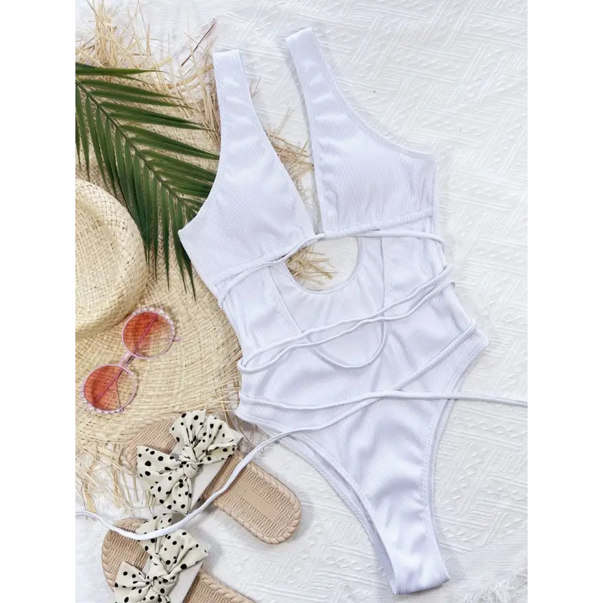 Lace Up Chest Ribbed Dress Beach Outfit Sensation - Women’s Swimwear