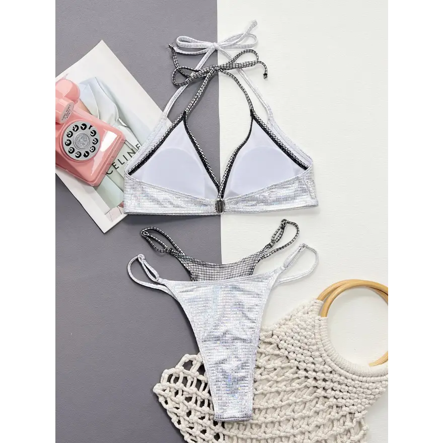 Sparkling Sequin Beach Two Piece Mid Waist Swimsuit - Women’s Swimwear