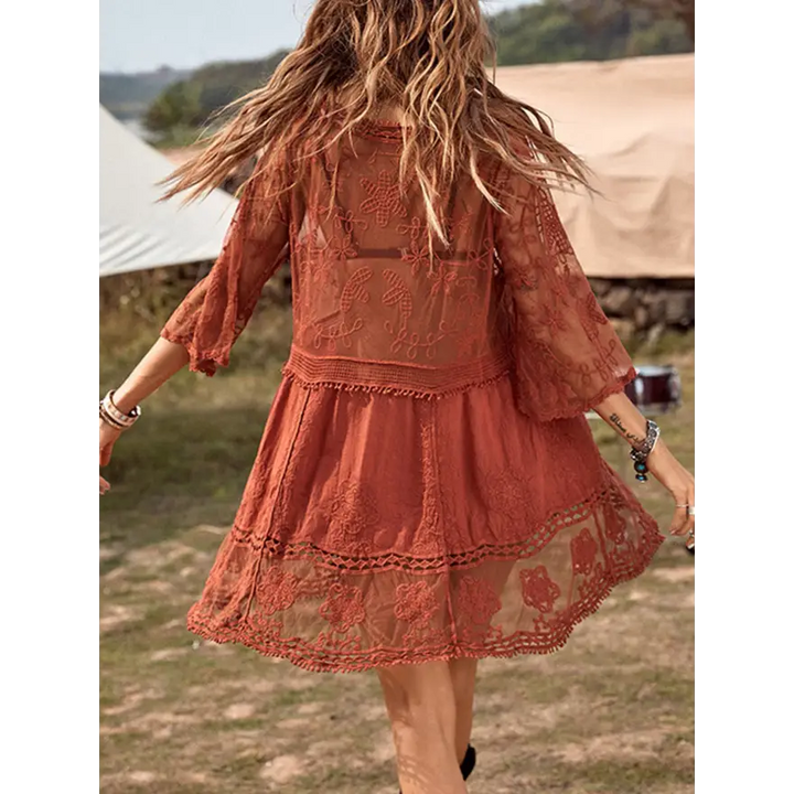 Stunning Plunge Lace Dress Radiates Effortless Style - Women’s Clothing