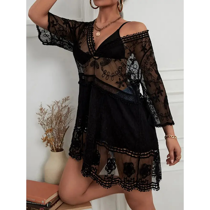 Stunning Plunge Lace Dress Radiates Effortless Style - Women’s Clothing