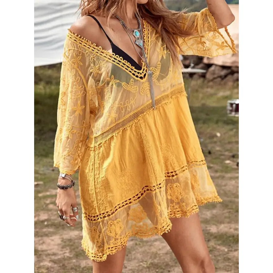 Stunning Plunge Lace Dress Radiates Effortless Style - Women’s Clothing