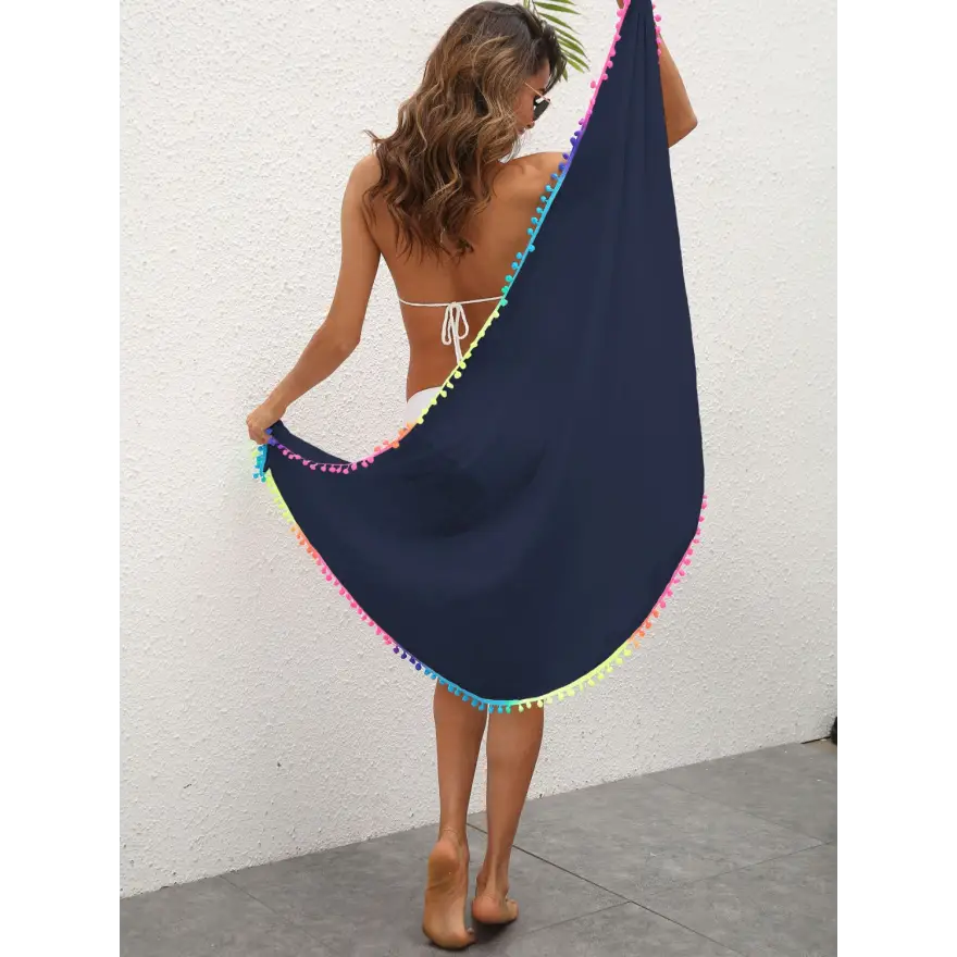 Sunlit Rainbow Pompom Trim Beach Cover Up - Women’s Swimwear