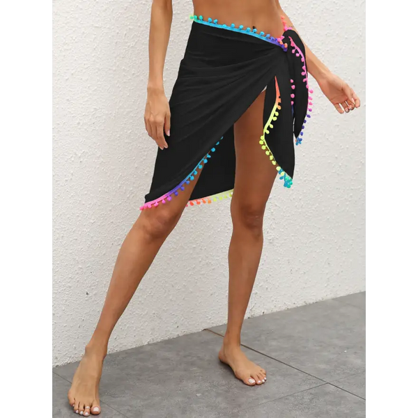 Sunlit Rainbow Pompom Trim Beach Cover Up - Women’s Swimwear