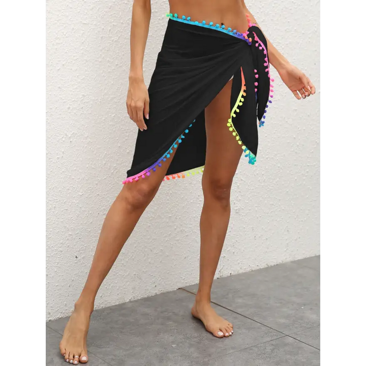 Sunlit Rainbow Pompom Trim Beach Cover Up - Women’s Swimwear