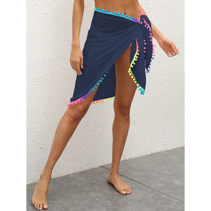 Sunlit Rainbow Pompom Trim Beach Cover Up - Women’s Swimwear