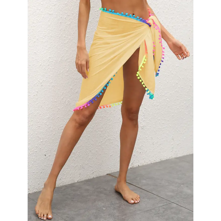 Sunlit Rainbow Pompom Trim Beach Cover Up - Women’s Swimwear
