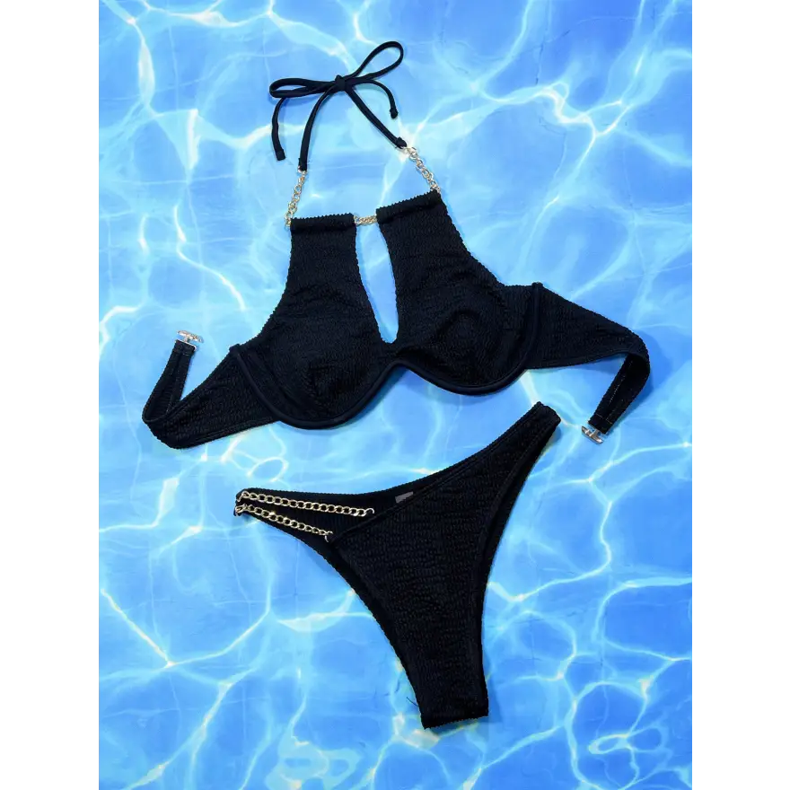 Underwire Included Sexy Solid Beach Thong Bikini Set - Women’s Swimwear