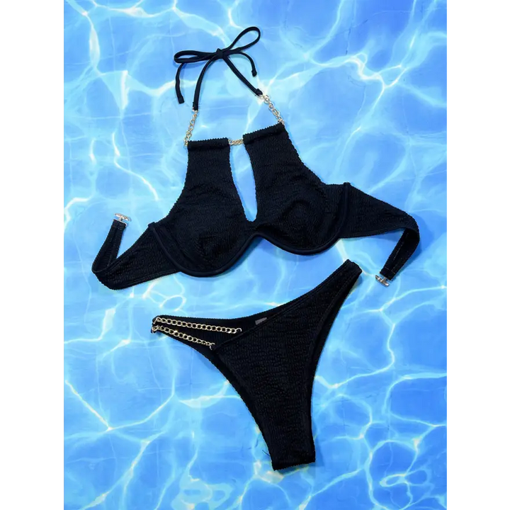 Underwire Included Sexy Solid Beach Thong Bikini Set - Women’s Swimwear
