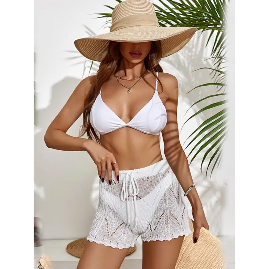 Vibrant Drawstring Cutout Swim Shorts for Ultimate Comfort - Women’s Clothing Tops