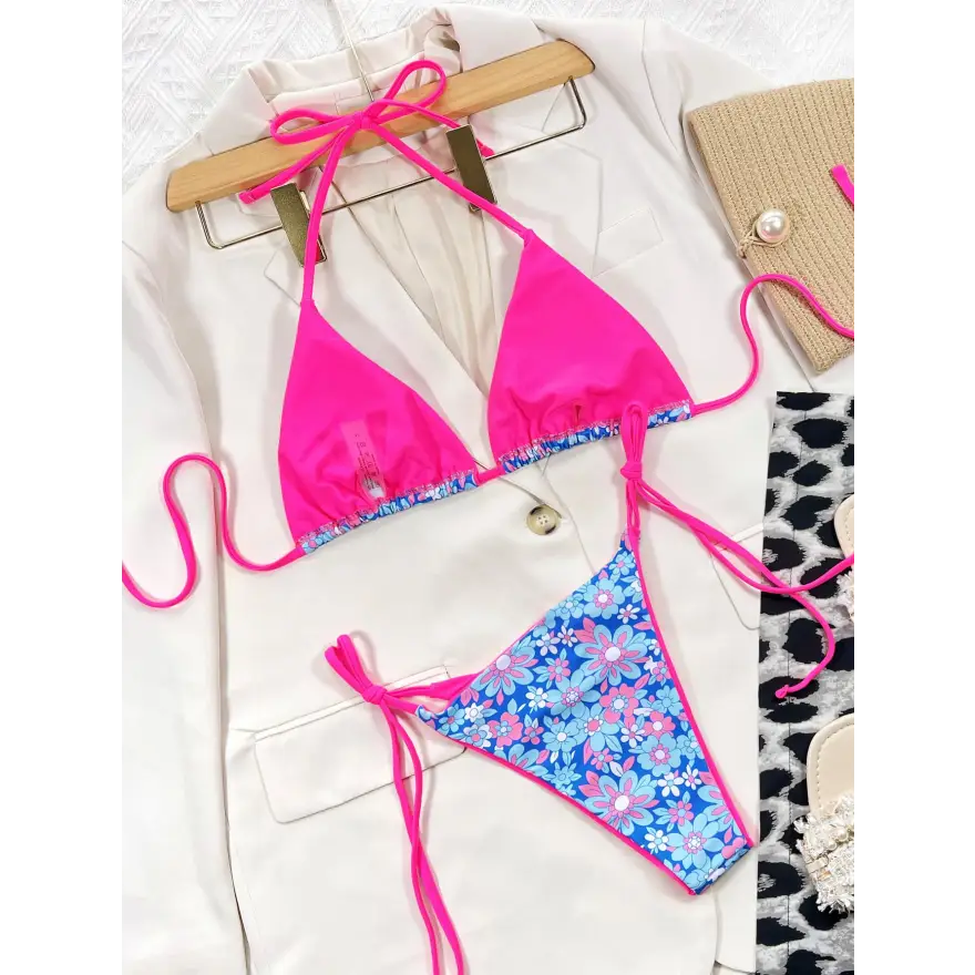 Vibrant Floral Tropical Beach Cup Height Bikini Top Trendsi