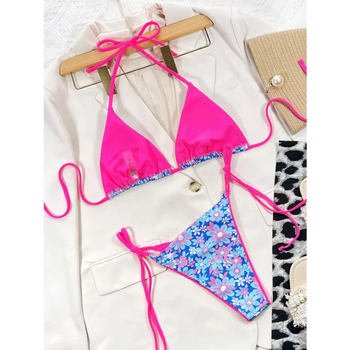 Vibrant Floral Tropical Beach Cup Height Bikini Top Trendsi