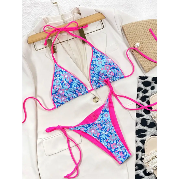 Vibrant Floral Tropical Beach Cup Height Bikini Top Trendsi