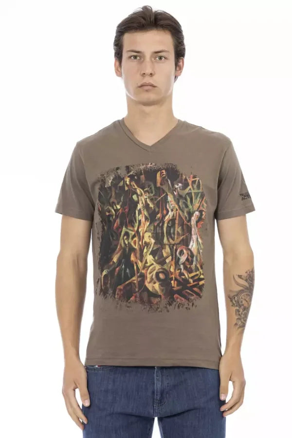Trussardi Action Brown Cotton Men’s V-Neck T-Shirt