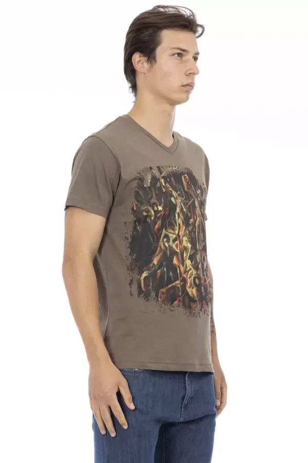 Trussardi Action Brown Cotton Men’s V-Neck T-Shirt