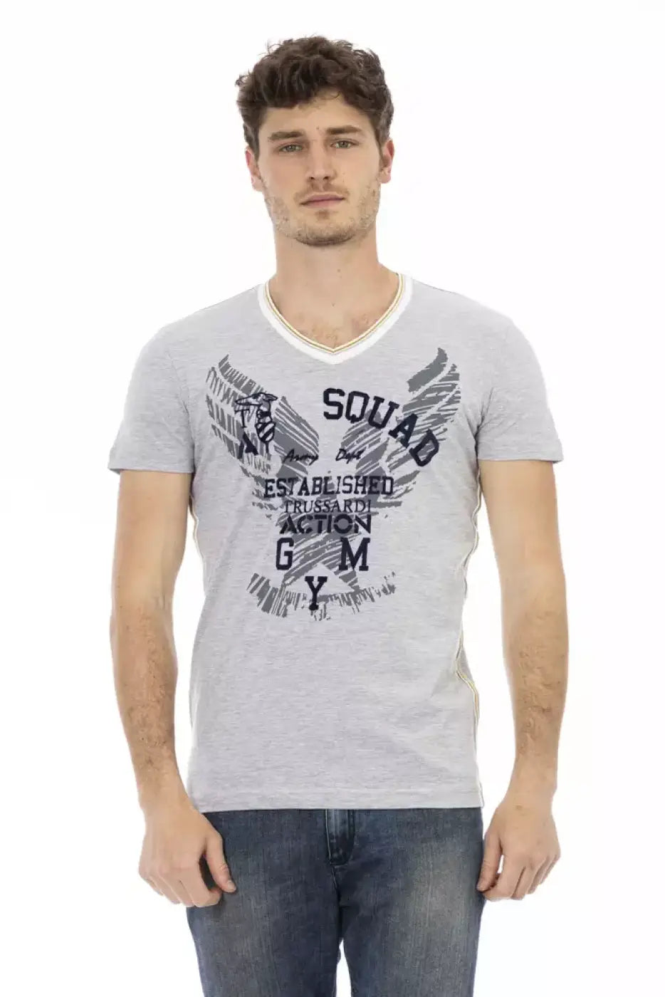 Trussardi Action Gray Cotton Men’s V-Neck T-Shirt