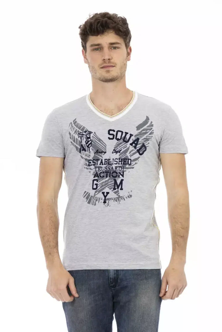 Trussardi Action Gray Cotton Men’s V-Neck T-Shirt