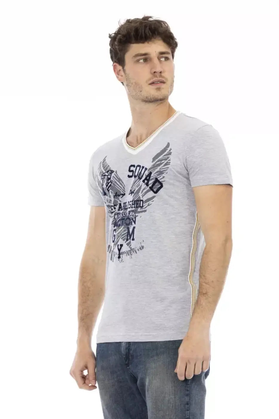Trussardi Action Gray Cotton Men’s V-Neck T-Shirt