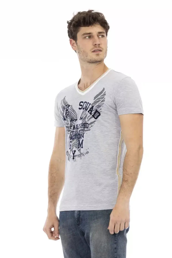 Trussardi Action Gray Cotton Men’s V-Neck T-Shirt