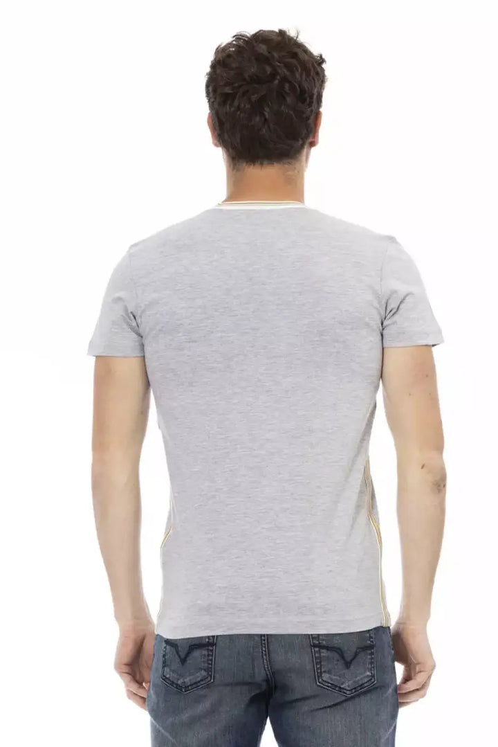 Trussardi Action Gray Cotton Men’s V-Neck T-Shirt