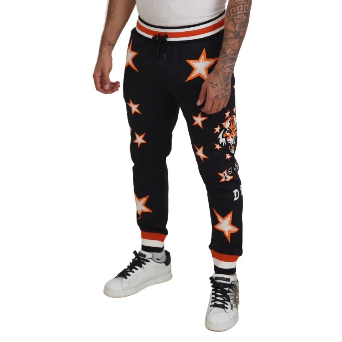 Turn Heads in Dolce Gabbana Sweatpants Orange Stars Luxury Regular Fit &