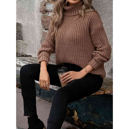 Elevate Your Style with the Timeless Turtleneck Rib-Knit Sweater Clothing Tops Trendsi