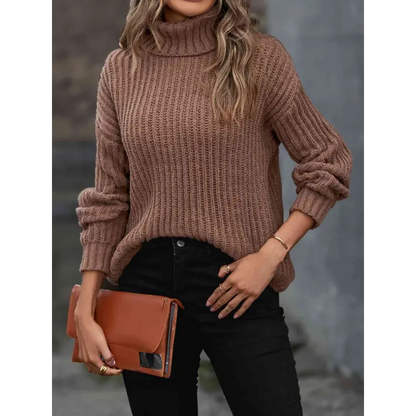 Elevate Your Style with the Timeless Turtleneck Rib-Knit Sweater Clothing Tops Trendsi