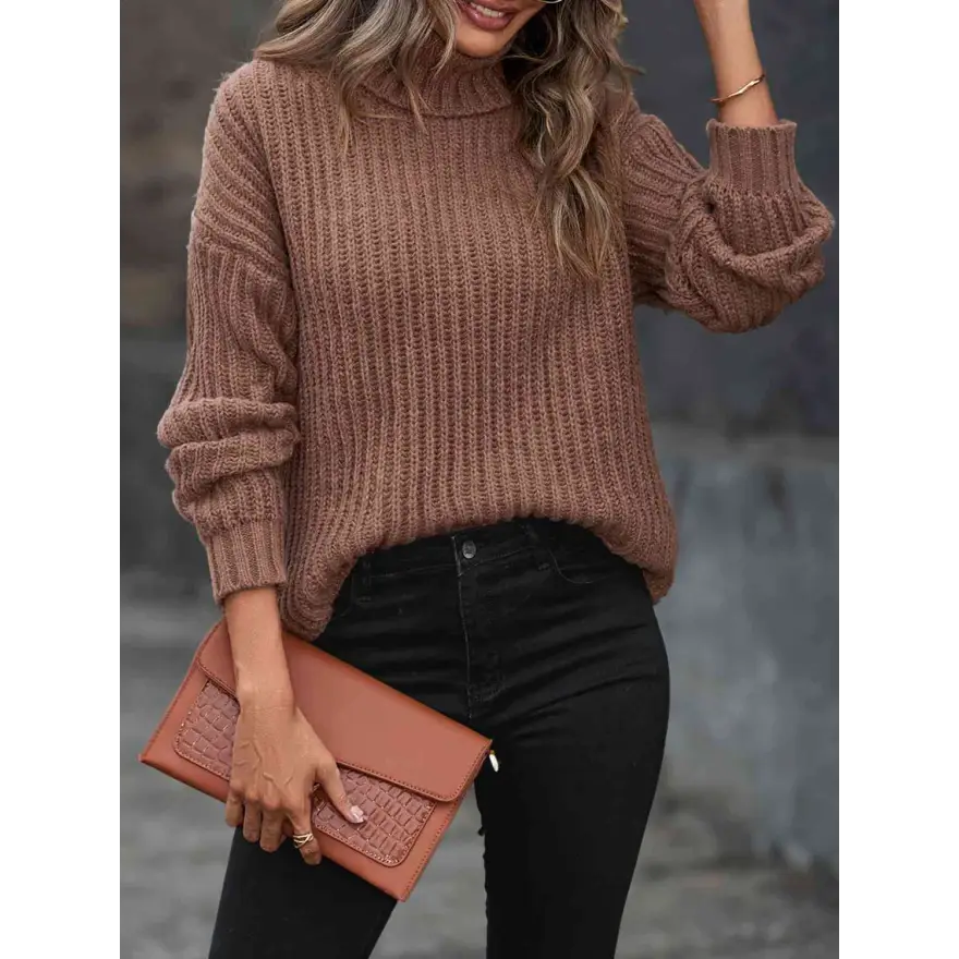 Chic Timeless Turtleneck Rib Knit Sweater Wardrobe Essential Clothing Tops Trendsi