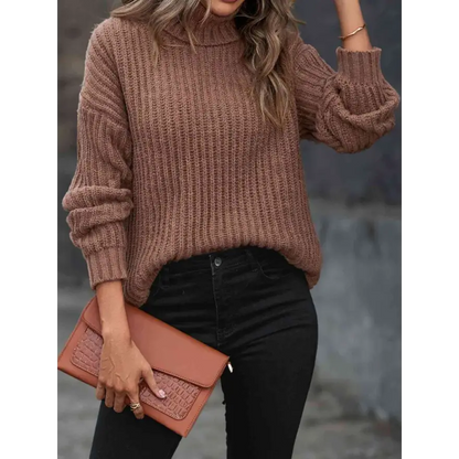 Elevate Your Style with the Timeless Turtleneck Rib-Knit Sweater Clothing Tops Trendsi