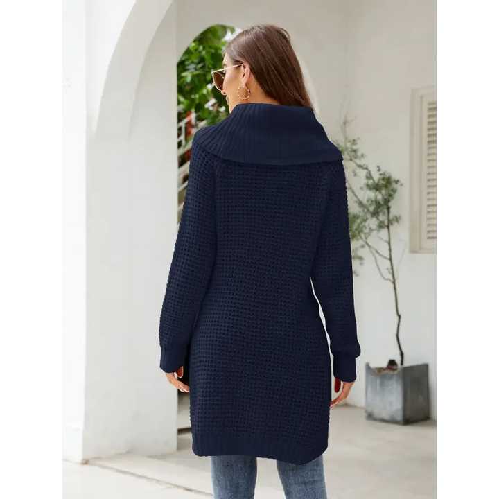 Stunning Turtleneck Slit Sweater Dress in Waffle Knit Chic Clothing Tops Trendsi