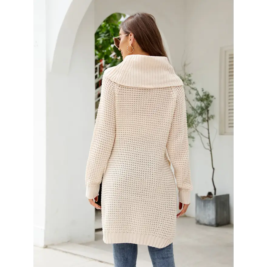 Stunning Turtleneck Slit Sweater Dress in Waffle Knit Chic Clothing Tops Trendsi