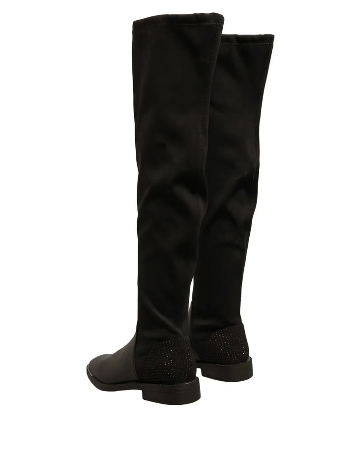 MY TWIN Black Leather Suede Flats High Boots Shoes