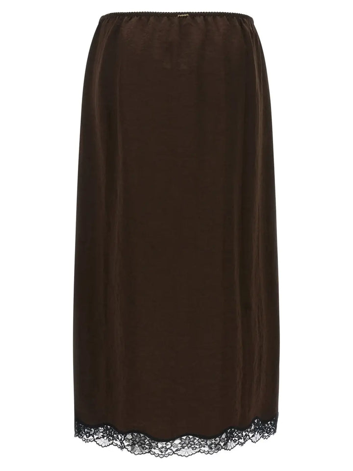 Twinset Brown Marabou Midi Skirt