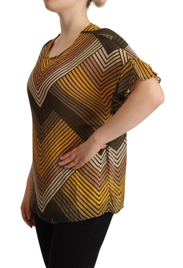 Twinset - Multicolor Stripes Short Sleeves Round Neck Top Blouse
